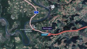 Luftbild des Unfallorts auf der A3 zwischen Wertheim und Helmstadt.