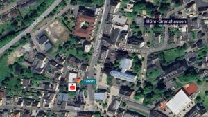 Der Gesuchte Satellitenaufnahme von Höhr-Grenzhausen. Darauf markiert: Der Tatort
