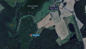 Kartenansicht der Fundstelle von Fabian am Ufer eines Tümpels bei Klein Upahl.