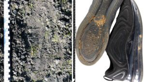 Links: gefundener Sohlenabdruck. Rechts: Nike AirMax 720