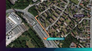 Karte mit dem Tatort am Südring in Bielefeld-Brackwede und dem eingezeichneten Fluchtweg des Täters.