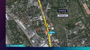 Karte des Tatorts in der Kieler Straße, zwischen den Einmündungen Warnstedtstraße und Basselweg.