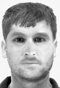 Ein Phantombild, das den alten Gesuchten mit dunklen, glatten Haaren und Dreitagebart zeigt.