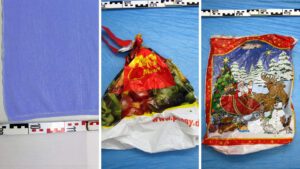 Das Handtuch und die Plastiktüten, in die das Baby eingewickelt war.